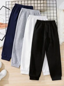SHEIN 4件組買2送2兒童青少年男孩休閒學院風簡約實用百搭運動長褲套裝，男孩套裝，適合春季/夏季、情人節、約會、秋季 - 彩色 - 查看 5