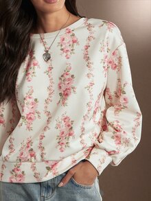 WESTFADE Floral Print Tie Back Sweatshirt, Fall, Autumn, Winter, Female Country Look, Cowgirl Clothing For Women, Western, Rodeo, Festival, Cute Top, Brunch - Multicolor - View 2