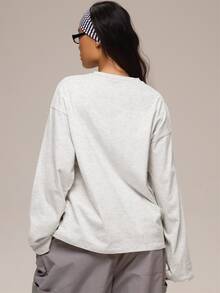 MUSERA 白色圖形 Logo 細節長袖上衣 冬季休閒日常舒適穿搭 女款酷白色上衣 - 淺灰色 - 查看 4