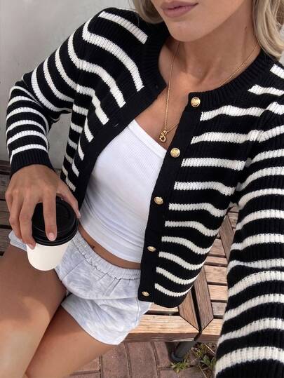 SHEIN Revavyn Cardigan tricotat minimalist cu blocuri de culoare pentru femei