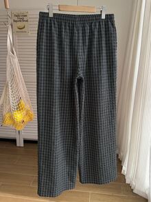 SHEIN EZwear 大尺碼女款春夏格紋抽繩腰口袋長褲 - 黑色 - 查看 2