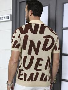 Manfinity Homme Men's Letter Print Short Sleeve Casual Knit Top - Multicolor - View 2