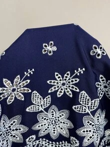 Muvela 女款花卉刺繡圖案休閒日常穿著襯衫 - 藏蓝色 - 查看 7