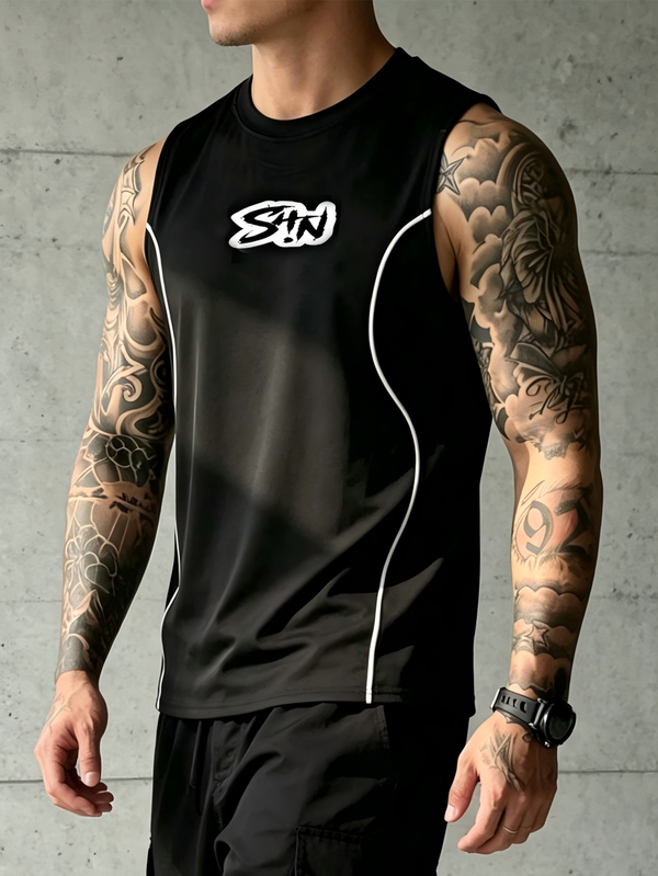 Sport MetroGents Men's Fashion Printed Sleeveless Tank Top, Wide Strap Design, Suitable For Holiday Wear