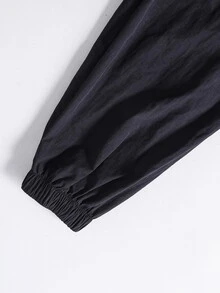 SHEIN Teen Girls Casual Fashion Woven Crinkled Fabric Hooded Short Jacket With Elastic Hem And Cuffs, Loose Fit Comfortable Design, Suitable For Spring, Summer, Autumn, Daily Commute, Outings, Gatherings, And Photo Shoots - Black - View 5