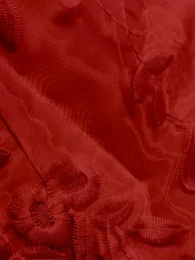 SHEIN LUNE Plus Size Button-Up Embroidered Elegant Fashion Shirt For Dating - Red - View 7