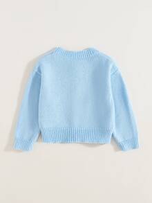SHEIN 女童秋冬時尚手工蝴蝶結針織長袖開襟毛衣 - 淺藍色 - 查看 2