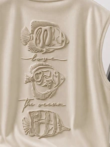 Daypath Plus Size Men's Ocean Animal Bubble Print Design Fashion Versatile Top - Khaki - View 2