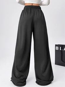 Solflare Plus Size Spring/Summer Versatile Drawstring Sweatpants - Dark Grey - View 2