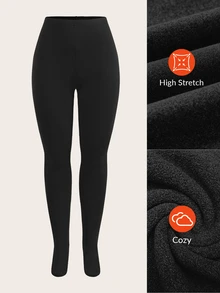 SHEIN CURVE+ Legging Wanita Ukuran Plus Kasual Minimalis Slim Fit dengan Penutup Kaki - Hitam - View 4