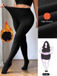 SHEIN CURVE+ Legging Wanita Ukuran Plus Kasual Minimalis Slim Fit dengan Penutup Kaki - Hitam - View 1
