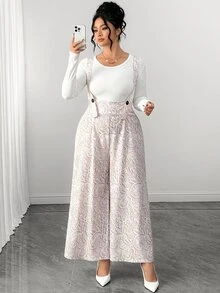 Elenzga Jumpsuit Overall Putih Model Baru Minimalis Elegan Kasual Ukuran Plus untuk Wanita, Cocok untuk Makan Siang di Musim Gugur dan Acara Malam Hari - Khaki - View 5