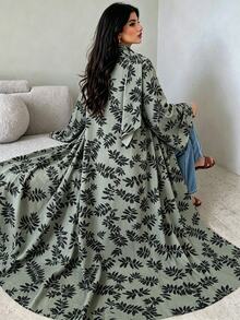 Yasmyna Women's Mimosa Print Long Sleeve Abaya - Mint Green - View 3