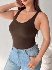 Solflare Spring/Summer Clothing Multi-Color White+Black+Blue 3-Color Fitted Plus Size Long Tank Top - Multicolor - View 7