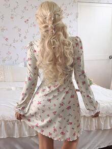 CottageSlumber Women's Elegant Romantic Pastoral Ditsy Floral Print Nightgown - Apricot - View 3