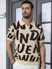 Manfinity Homme Men's Letter Print Short Sleeve Casual Knit Top - Multicolor - View 4
