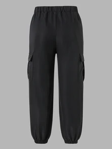 SHEIN Explorewe 青少年男孩百搭側邊不對稱條紋素色長褲 2件組 - 軍綠色 - 查看 9