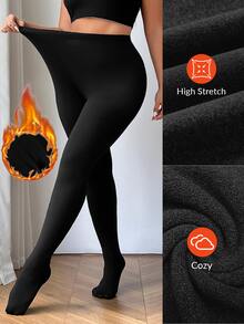 SHEIN CURVE+ Legging Wanita Ukuran Plus Kasual Minimalis Slim Fit dengan Penutup Kaki - Hitam - View 5