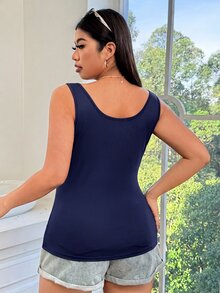 SHEIN EZwear Plus Size Fitted Solid Color Minimalist Versatile Tank Top For Daily Wear - Navy Blue - View 2