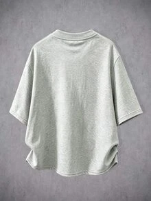 Manfinity Denimwave Kaos Fashion Pria Motif Kotak-kotak Gaya Korea dengan Tali Serut - Grey - View 2