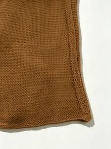 SHEIN Women's Solid Color Fashion Versatile Daily Wear Knit Top - Mocha Brown - View 5