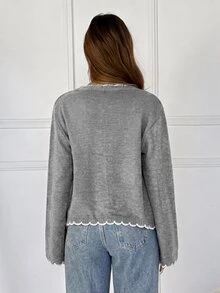 SHEIN EZwear 女款拼色休閒百搭日常穿搭開襟衫 - 淺灰色 - 查看 2