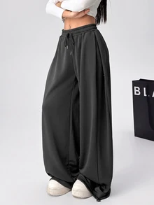Solflare Plus Size Spring/Summer Versatile Drawstring Sweatpants - Dark Grey - View 1