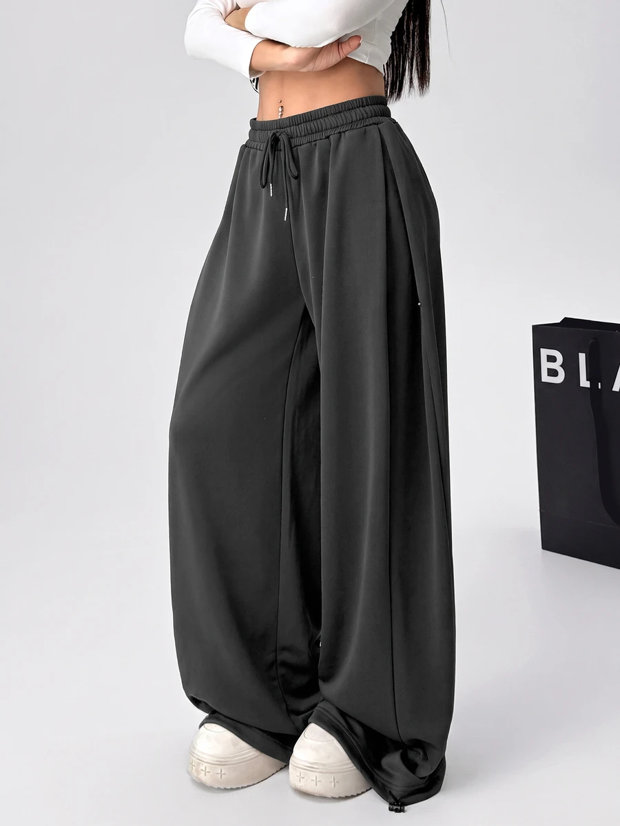 Solflare Plus Size Spring/Summer Versatile Drawstring Sweatpants - Dark Grey - View 1