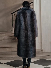 Anewsta Essential Autumn/Winter New Elegant Lady Faux Fox Fur Long Coat Fashion Fur-In-One Women's Plush Overcoat - Dusty Blue - View 7