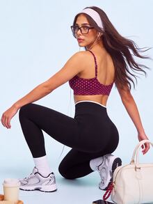 SHEIN Sovereign Charm 女款波點印花休閒細肩帶運動內衣 - 酒紅色 - 查看 6