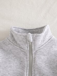SHEIN 2件組少女針織半拉鍊衛衣上衣 單面刷毛 休閒經典百搭淺灰色 - 淺灰色 - 查看 4