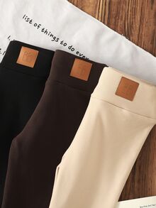 SHEIN 兒童青少年女孩 2件/組 高腰收腹保暖內搭褲，親膚彈性百搭長褲 - 杏色 - 查看 5