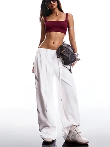 SHEIN EZwear 黑色緊身運動風純色短版細肩帶背心上衣 - 酒紅色 - 查看 5