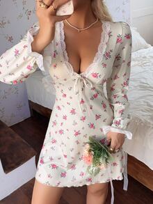 CottageSlumber Women's Elegant Romantic Pastoral Ditsy Floral Print Nightgown - Apricot - View 4