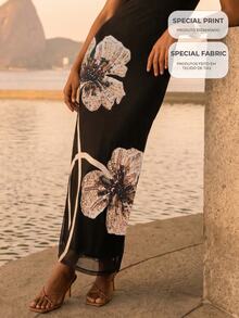CAJUNI Elegant Tulle Dress With Floral Print And Embroidery For Parties - Black - View 1