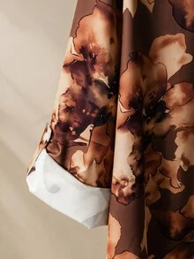 Modelyn 女款巧克力棕色印花上衣搭配純色寬腿褲休閒優雅大尺碼兩件套，適合感恩節、辦公室、下午茶、秋季 - 彩色 - 查看 6