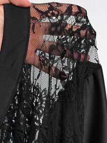Viva Relle Plus Size Women's Lace Patchwork Ruffle Romper Fall - Black - View 7