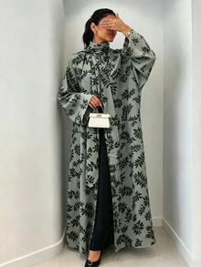 Yasmyna Women's Mimosa Print Long Sleeve Abaya - Mint Green - View 1