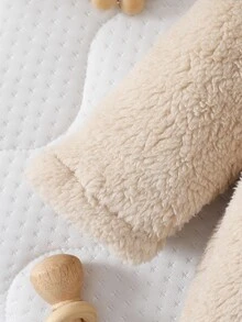 SHEIN Newborn Bear Hooded Footed Fuzzy Jumpsuit Cartoon Embroidery For Baby Shower Outdoor Photo Shoot - Khaki - View 4