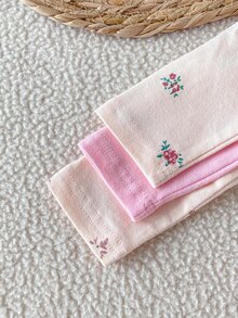 SHEIN 3件組新生兒淺粉色長袖連身衣，0-12個月女嬰柔軟親膚修身內搭連身衣 - 彩色 - 查看 4