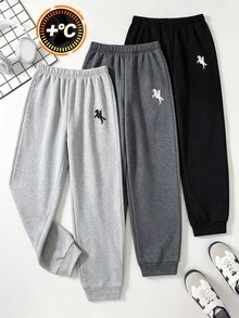 兒童 3 件組 青少年男孩動物印花鬆緊腰休閒百搭日常穿著運動長褲 冬季 - 彩色 - 查看 2