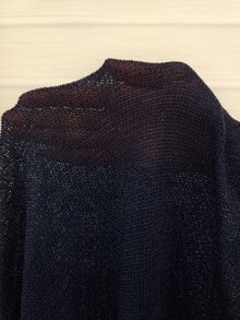 Linhara CURVE 2026新款大尺碼女款純色針織開襟衫，鑲金銀色金屬線，優雅披肩式，適合浪漫度假，大尺碼女款針織開襟毛衣 - 藍色 - 查看 5