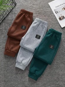 SHEIN 兒童小男孩休閒極簡樹紋圓領短袖T恤與短褲2件套，適合春、夏、秋季 - 彩色 - 查看 3