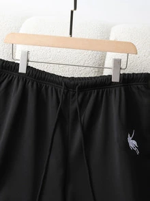 GlowEve CURVE Celana Panjang Ukuran Besar Kasual Longgar Warna Hitam Berlapisan Termal Tebal Bordir dengan Tali Serut di Pinggang dan Saku - Hitam - View 8