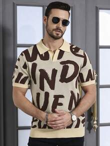 Manfinity Homme Men's Letter Print Short Sleeve Casual Knit Top - Multicolor - View 5