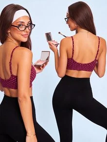 SHEIN Sovereign Charm 女款波點印花休閒細肩帶運動內衣 - 酒紅色 - 查看 3