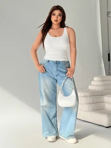 Solflare Spring/Summer Clothing Multi-Color White+Black+Blue 3-Color Fitted Plus Size Long Tank Top - Multicolor - View 6