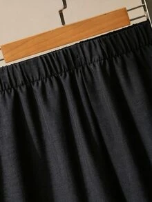 Lacomfia Setelan 2 Potong Minimalis Kasual Warna Polos dengan Hiasan Manik-manik dan Kerah Kemeja Lengan Panjang Pas Badan serta Celana Panjang Warna Polos dengan Pinggang Elastis dan Potongan Lebar untuk Musim Semi dan Gugur Ukuran Plus - Hitam - View 7