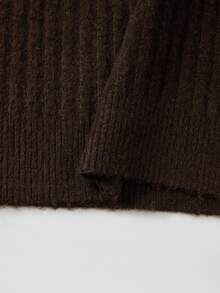 SHEIN Ribbed Knit Vest Featuring Button Embellished Turtleneck. Cropped Sleeveless Cut, Versatile For Laye - Coffee Brown - View 4