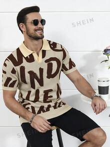 Manfinity Homme Men's Letter Print Short Sleeve Casual Knit Top - Multicolor - View 3